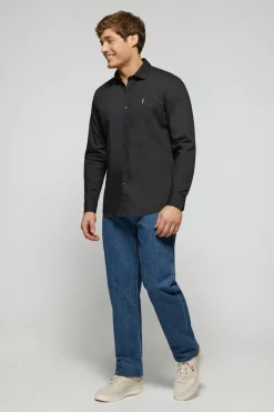 Camisa slim de popelín negra con logo bordado Rigby Go