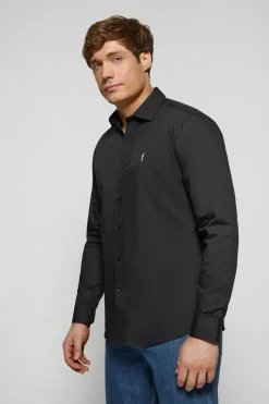 Camisa slim de popelín negra con logo bordado Rigby Go