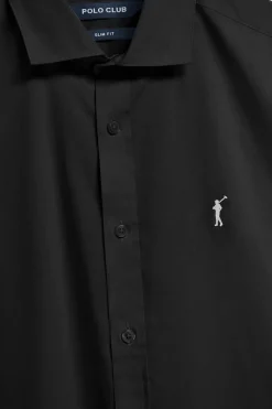 Camisa slim de popelín negra con logo bordado Rigby Go
