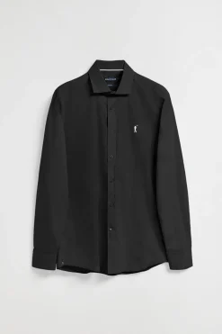Camisa slim de popelín negra con logo bordado Rigby Go