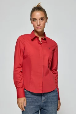 Camisa slim de popelín roja con logo bordado Rigby Go