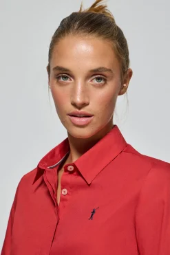 Camisa slim de popelín roja con logo bordado Rigby Go