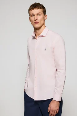 Camisa slim de popelín rosa con logo bordado Rigby Go