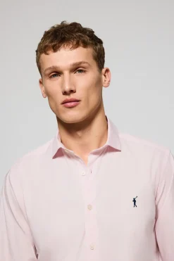 Camisa slim de popelín rosa con logo bordado Rigby Go