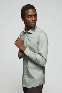 Camisa Slim de popelín verde jade con logo Rigby Go