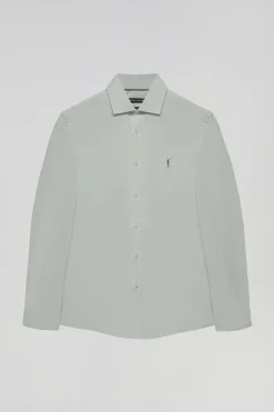 Camisa Slim de popelín verde jade con logo Rigby Go