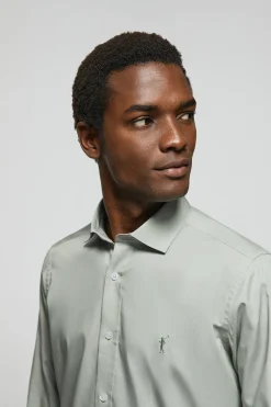 Camisa Slim de popelín verde jade con logo Rigby Go