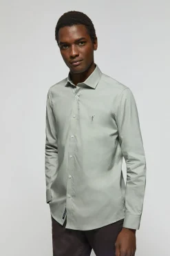 Camisa Slim de popelín verde jade con logo Rigby Go