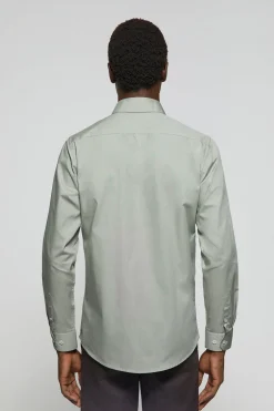 Camisa Slim de popelín verde jade con logo Rigby Go