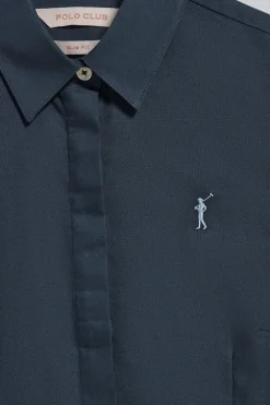Camisa slim oxford azul marino con logo bordado Rigby Go