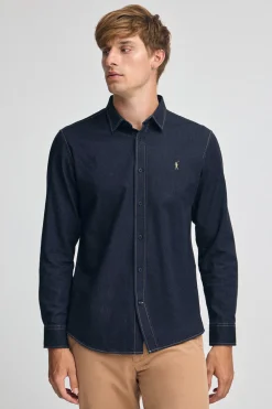 Camisa vaquera azul indigo de corte slim con logo Polo Club
