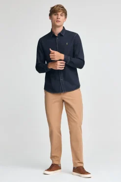 Camisa vaquera azul indigo de corte slim con logo Polo Club
