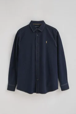 Camisa vaquera azul indigo de corte slim con logo Polo Club