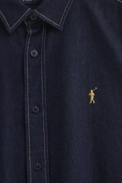 Camisa vaquera azul indigo de corte slim con logo Polo Club