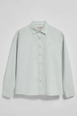 Camisa verde claro loose fit de lino y algodón con monograma bordado