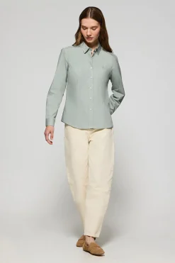 Camisa verde jade Slim fit de popelín con logo