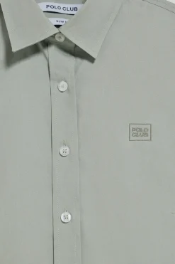 Camisa verde jade Slim fit de popelín con logo