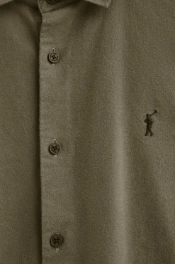 Camisa verde militar de corte slim y cuello italiano con logo Rigby Go