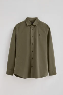 Camisa verde militar de corte slim y cuello italiano con logo Rigby Go
