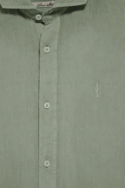 Camisa verde militar de lino garment dye con bordado Rigby Best
