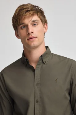 Camisa verde militar de poplin y corte regular con logo Rigby Go