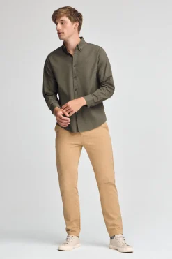 Camisa verde militar de poplin y corte regular con logo Rigby Go
