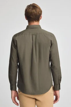 Camisa verde militar de poplin y corte regular con logo Rigby Go