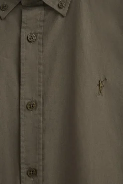 Camisa verde militar de poplin y corte regular con logo Rigby Go