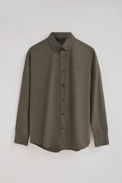 Camisa verde militar de poplin y corte regular con logo Rigby Go