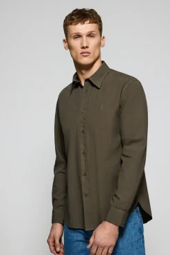 Camisa verde oscuro de popelín garment dye con bordado Rigby Go