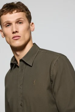 Camisa verde oscuro de popelín garment dye con bordado Rigby Go
