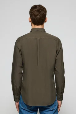 Camisa verde oscuro de popelín garment dye con bordado Rigby Go