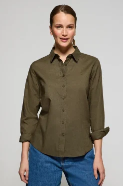 Camisa verde oscuro regular de lino y algodón con bordado Rigby Go