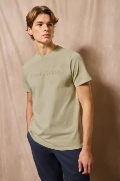Camiseta Apolo garment dyed color piedra con logo Polo Club aterciopelado