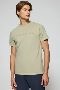 Camiseta Apolo garment dyed color piedra con logo Polo Club aterciopelado