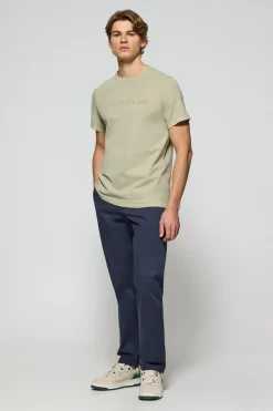 Camiseta Apolo garment dyed color piedra con logo Polo Club aterciopelado