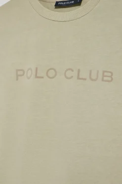 Camiseta Apolo garment dyed color piedra con logo Polo Club aterciopelado