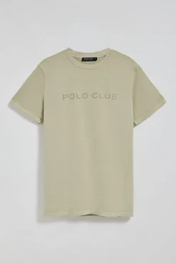 Camiseta Apolo garment dyed color piedra con logo Polo Club aterciopelado