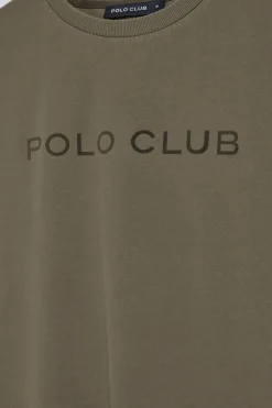 Camiseta Apolo garment dyed verde militar con logo Polo Club aterciopelado