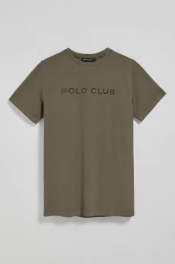 Camiseta Apolo garment dyed verde militar con logo Polo Club aterciopelado