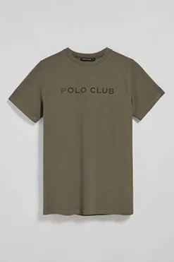 Camiseta Apolo garment dyed verde militar con logo Polo Club aterciopelado