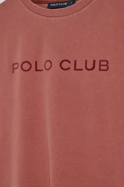 Camiseta Apolo garment dyed roja con logo Polo Club aterciopelado