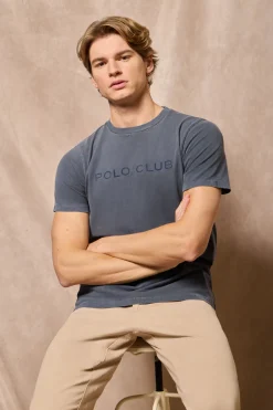 Camiseta Apolo garment dyed azul marino con logo Polo Club aterciopelado