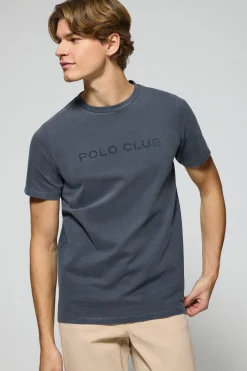 Camiseta Apolo garment dyed azul marino con logo Polo Club aterciopelado