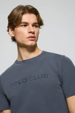 Camiseta Apolo garment dyed azul marino con logo Polo Club aterciopelado