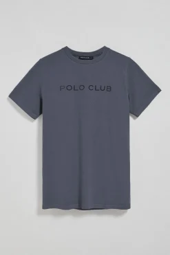 Camiseta Apolo garment dyed azul marino con logo Polo Club aterciopelado
