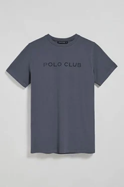 Camiseta Apolo garment dyed azul marino con logo Polo Club aterciopelado