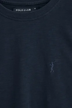 Camiseta azu marino de algodón flamé y bordado Rigby Go
