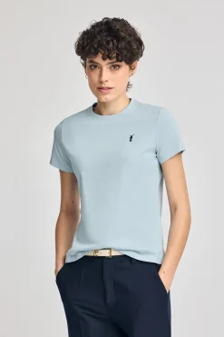 Camiseta azul claro de cuello redondo con bordado Rigby Go