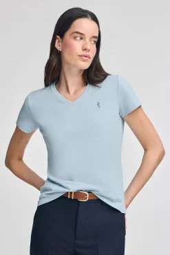 Camiseta azul claro de escote en pico y bordado Rigby Best